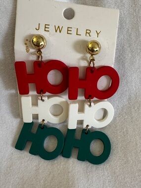 Festive HOHO Tiered Drop Earrings in Red, White & Green